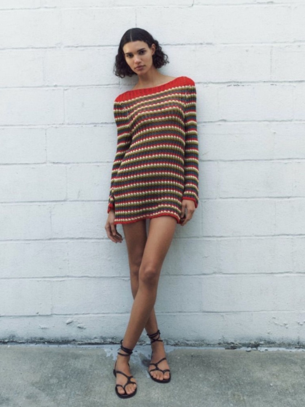 Zara Multicolor Striped Open-Knit Long Sleeve Sweater